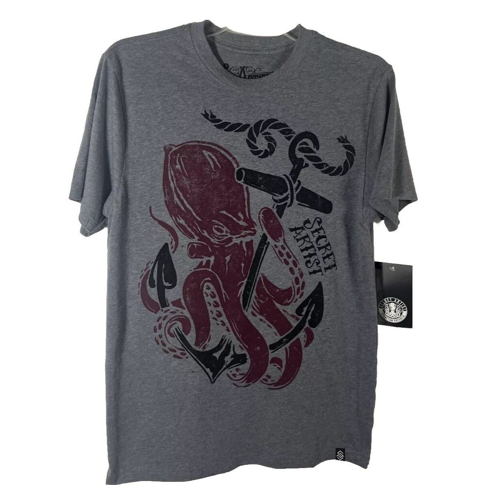 Secret Artist Collective Octopus And Anchor Design Gray T-shirt Size S Tatoo - Picture 2 of 11